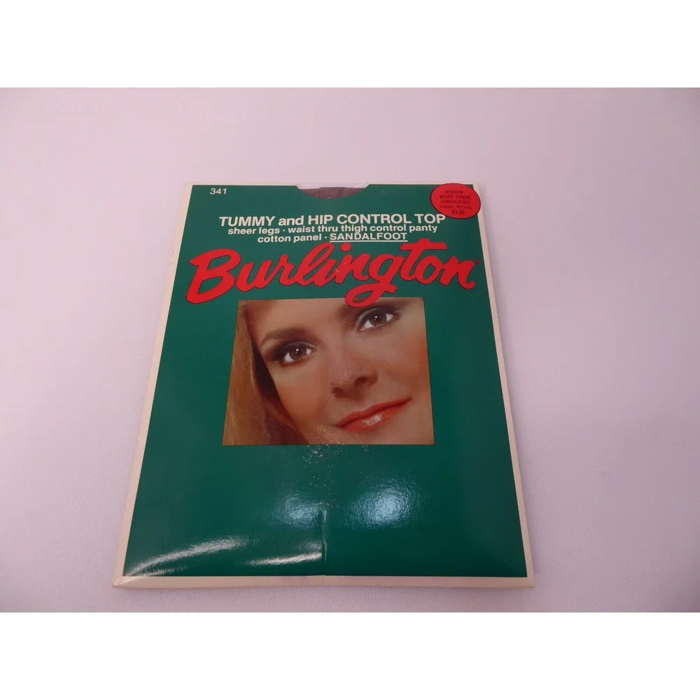 VTG Pantyhose Burlington 341 M Misty Taupe Sandalfoot Tummy Hip Control NEW